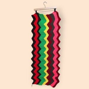 Vintage Handmade Crochet Afghan Table Runner or Crib Blanket Chevron Multicolor